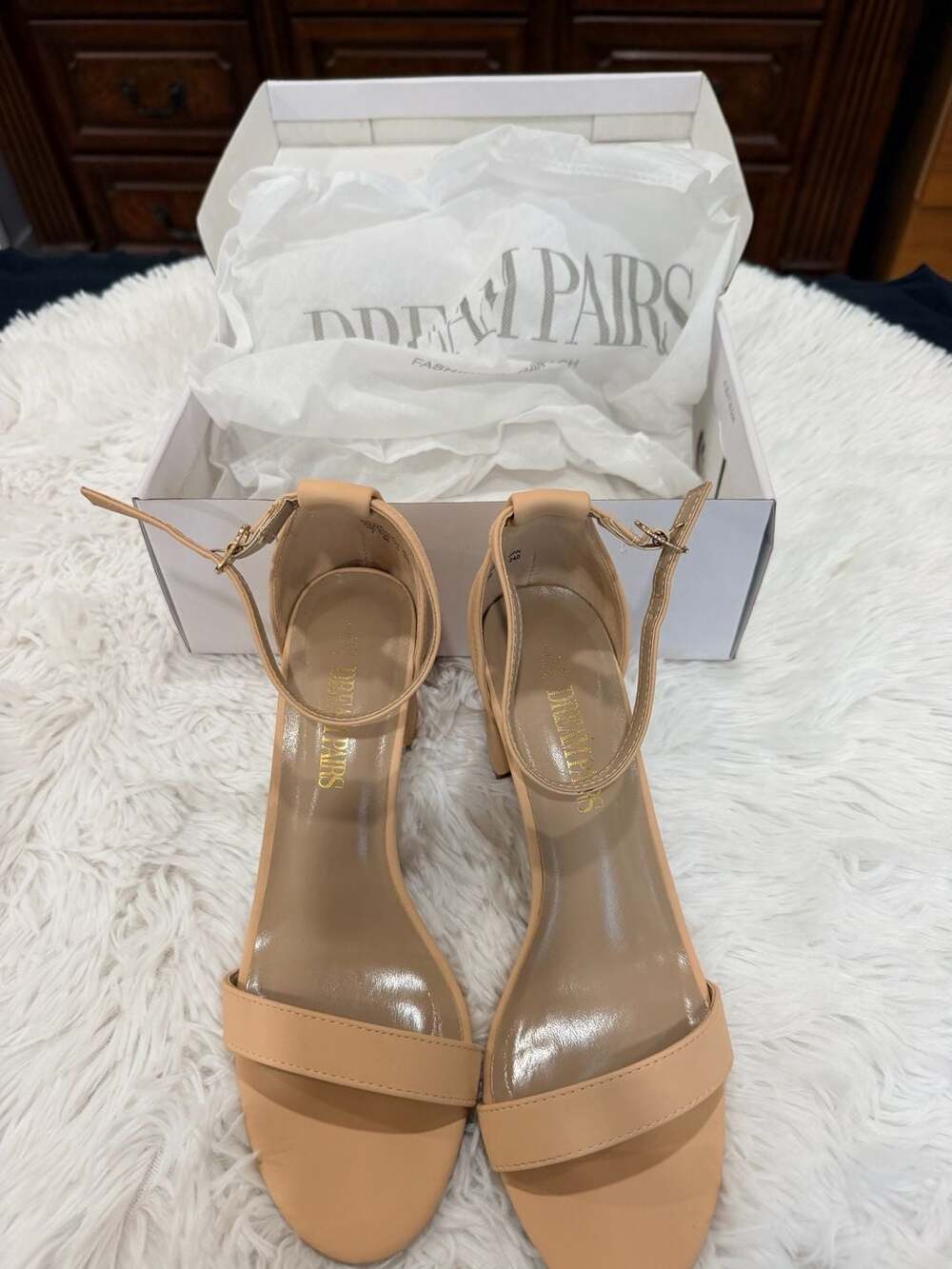 Dream Pairs Nude Open Toe Ankle Strap Chunky Block Heel Sandals Size 7